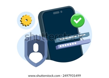 Online authentication concept, strong password for cyber security, high protection and security for login account, secure data privacy, lock user account with strong keypad. vector illustration.