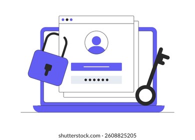 Online authentication, strong password for cyber security, high protection and safety for login account, secure data privacy. Flat Cartoon Vector Illustration, icon. Stylish abstract design 