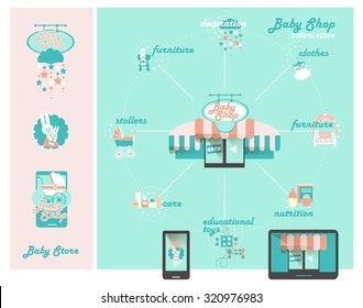 Online Baby Store Template and Logotypes Set. Ecommerce and Online Shopping Concept