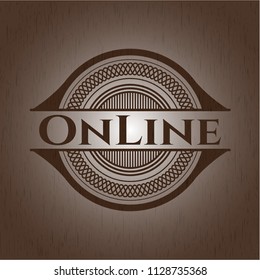 Online badge with wood background