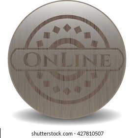 Online badge with wooden background