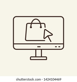 Online bag line icon. Shopping bag and cursor on computer monitor. Ecommerce concept. Vector illustration can be used for topics like online store, buying, purchase