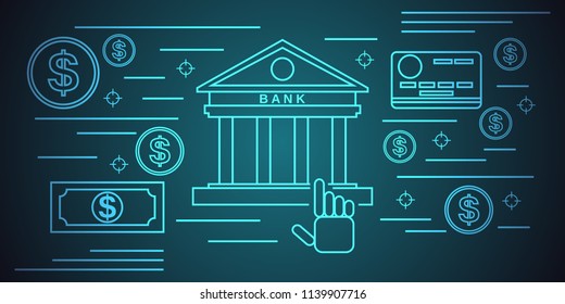Online bank, e-banking thin line art style vector concept illustration