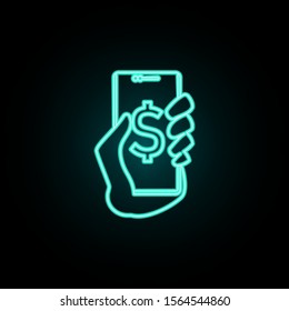 Online bank in mobile phone neon icon. Simple thin line, outline vector of banking icons for ui and ux, website or mobile application