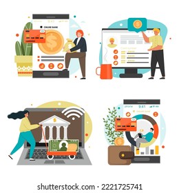 Online bank for secure payment vector scene set