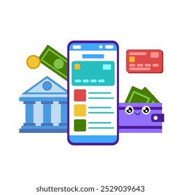 Online bank, online wallet, bank account. Simple color vector illustration.
