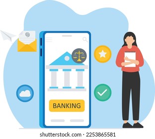 Online banking, Access your bank account via smartphone, bank translation via smartphone concept, Mobile Application layout vector illustration
