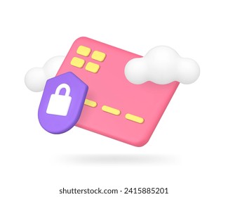 Online banking account card e money protection savings transaction storage 3d icon realistic vector illustration. Digital payment financial transfer secure virtual currency management safety service