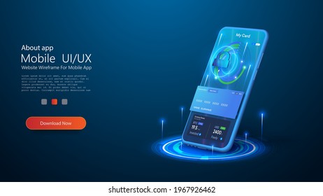 Online banking app landing page. Smart wallet concept with credit, debit card payment application. Gadget of the future Protection of bank data and personal information. Security concept. Vector