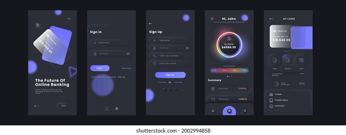 Online banking app screens, Mobile UI. 