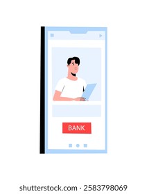 Online Banking Application In Flat Vector Illustration Symbolizing Digital Finance, Mobile Banking, And Financial Services, Isolated On White Background