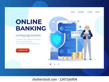Online banking concept with character. Online secure payment. Can use for web banner, infographics, hero images. Flat isometric vector illustration isolated on white background. Character design.