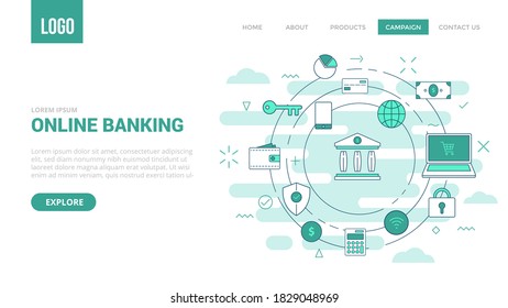 concepto de banca en línea con icono de círculo para la plantilla de sitio web o la página de inicio de la página de inicio