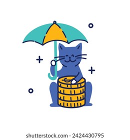 Online banking concept with cute cat. Flat vector illustration template, Banking investment, Deposits, Exchanges, Money protection, Savings and finance, E-wallet, Digital banking