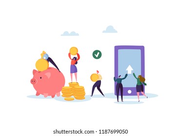 Online Banking Concept. Flat People Characters Sending Money from Mobile Application on Smartphone. Vector illustration