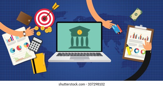 online banking concept with goals and data graph and chart analysis and money