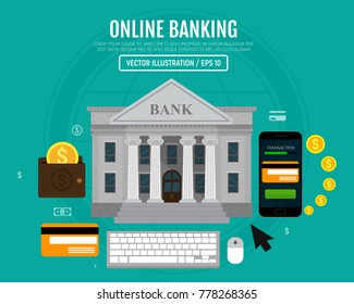 Online banking concept. Money transaction, business, finance, banking and payment. Vector illustration. Flat design. EPS10.