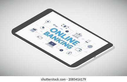 Online-Banking-Konzept auf Tablet-Bildschirm mit isometrischem 3D-Stil