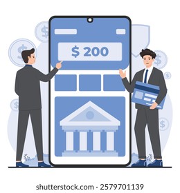 online banking concept set secure payments, mobile banking, saving money fintech app internet banking