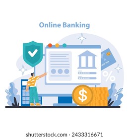 Online Banking concept. User-friendly digital banking platform enabling secure transactions and account management. Technology meets finance. Flat vector illustration.