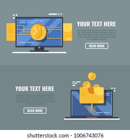Online banking.Two concepts of internet banking system.Credit card transactions.Vector illustration in flat style