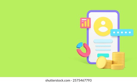 Online banking customer personal account mobile phone application banner copy space vector illustration. Internet bank financial information money budget checking analyzing payment transaction