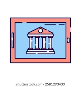 Online Banking, A digital interface with a bank icon, representing digital financial services.