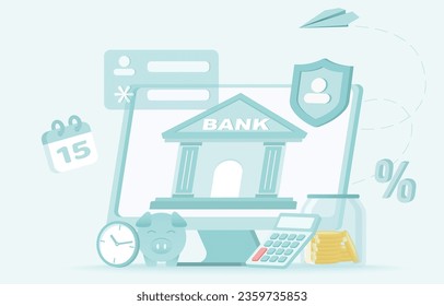 Online banking, digital wallet and account login concept. Elements of financial management, spending money, put password to access account. Flat vector design illustration.