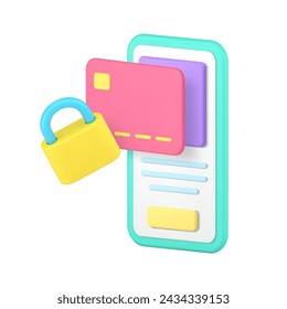 Online banking digital wallet account protection smartphone application 3d icon realistic vector illustration. Internet bank e money transaction secure payment mobile phone app safety access