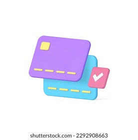 Online banking e money transfer between credit debit card success transaction 3d icon realistic vector illustration. Internet financial management account payment complete wireless digital technology