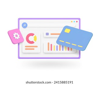 Online banking expenses and earnings budget financial analyzing diagram statistic 3d icon realistic vector illustration. Economy accounting analysis finance management money bill administration