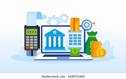 Online banking, finance investment, money transfer online application, payment landing page website illustration flat vector template