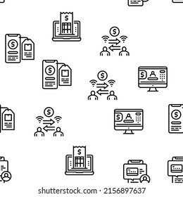 Online Banking Finance Vector Seamless Pattern Thin Line Illustration