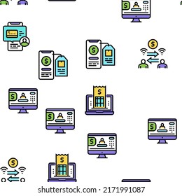 Online Banking Finance Vector Seamless Pattern Thin Line Illustration