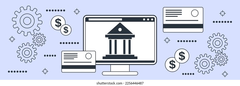 Online banking, financial service flat contour style vector concept illustration