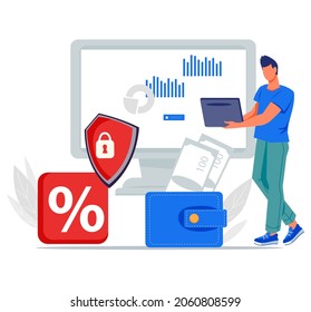 Online  banking financial services.  Secure online payment transaction and digital bank, flat vector illustration isolated on white background.
