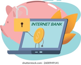 Online banking, financial transactions on the Internet. Bank account password, financial protection, deposit security