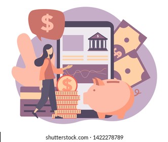 Online banking. Flat cartoon style. Vector illustration