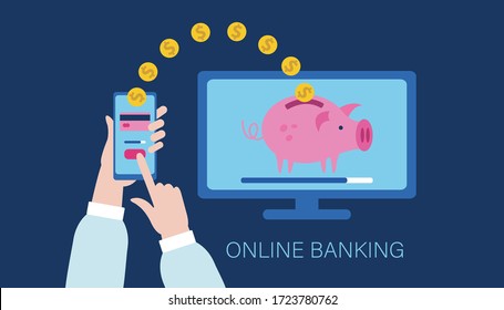  Online-Banking. Flache bunter Vektorgrafik.