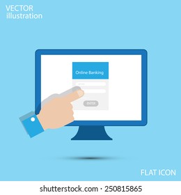 Online banking flat concept on computer. vector illustration