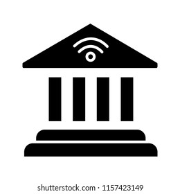 Online banking glyph icon. Account balance. E-payment. Bank building. Silhouette symbol. Negative space. Vector isolated illustration