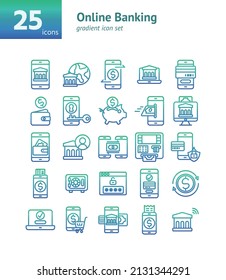 Juego de iconos de degradado de banca en línea. Vector e Ilustración.