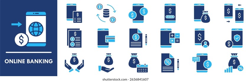 Online Banking icon collection set. Containing design business, online, finance, banking, technology