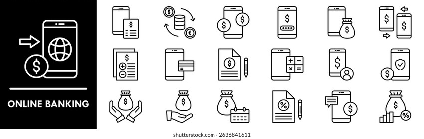 Online Banking icon collection set. Containing design business, online, finance, banking, technology