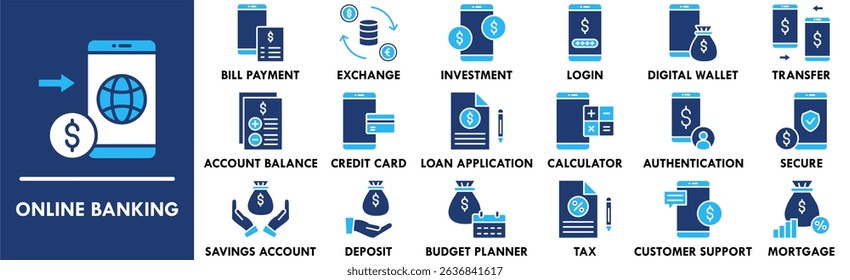 Online Banking icon collection set. Containing design business, online, finance, banking, technology