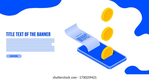 Online banking icon isometric, payment electronic bill, mobile phone, vector