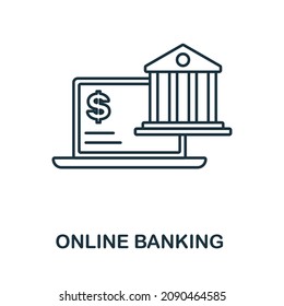 Icono de Banca en línea. Elemento de línea de la colección de operaciones bancarias. Signo de icono de Banca Online lineal para diseño web, infografías y más.