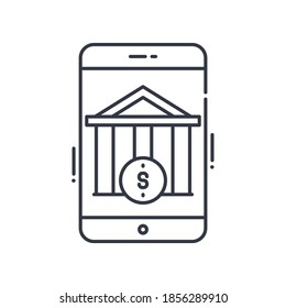 Online banking icon, linear isolated illustration, thin line vector, web design sign, outline concept symbol with editable stroke on white background.