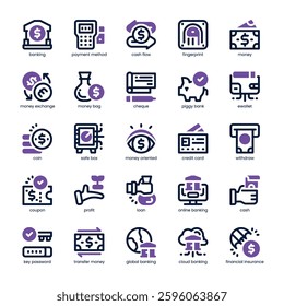 Online Banking Icon pack for your website, mobile, presentation, and logo design. Online Banking Icon dual tone design. Vector graphics illustration and editable stroke.