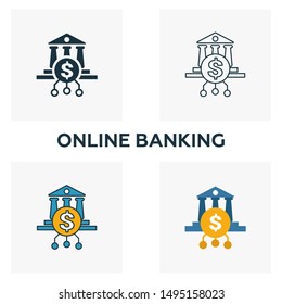 Online Banking icon set. Four elements in diferent styles from fintech icons collection. Creative online banking icons filled, outline, colored and flat symbols.